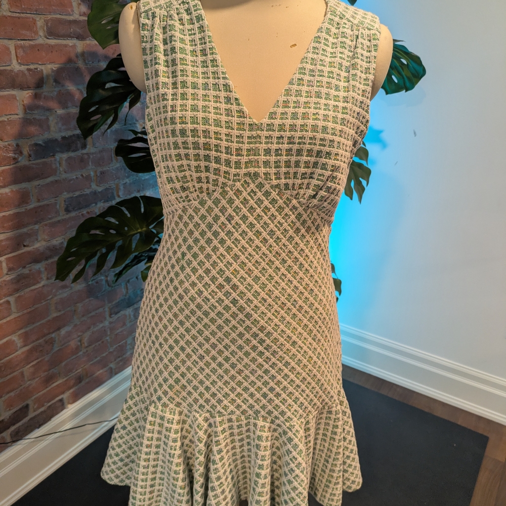 Taylor Green and Cream Patterned Midi Dress